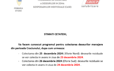 Anunț colectare deșeuri menajere