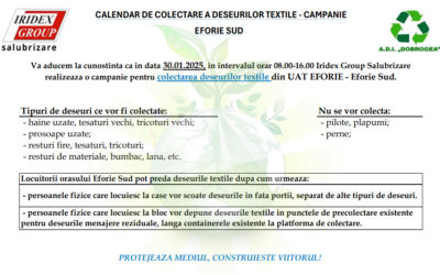 CALENDAR DE COLECTARE A DESEURILOR TEXTILE – CAMPANIE EFORIE SUD