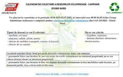 CALENDAR DE COLECTARE A DEȘEURILOR VOLUMINOASE – CAMPANIE EFORIE NORD