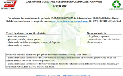 CALENDAR DE COLECTARE A DEȘEURILOR VOLUMINOASE – CAMPANIE EFORIE SUD