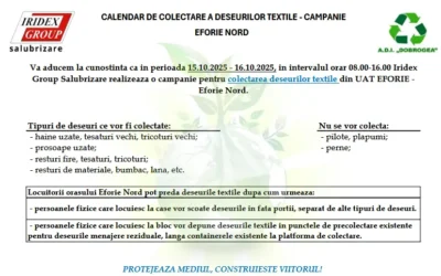 CALENDAR DE COLECTARE A DEȘEURILOR TEXTILE – CAMPANIE EFORIE NORD