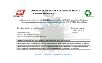 ANUNȚ COLECTARE DEȘEURI TEXTILE – EFORIE NORD si EFORIE SUD